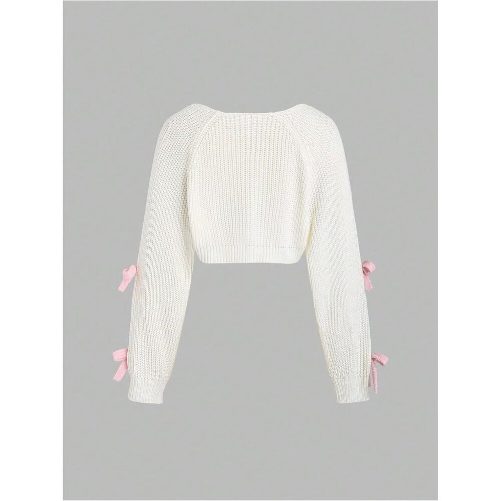 Women's Cropped Knitted Cardigan Open Front Long Sleeve Cute Top - Picture 2 of 6